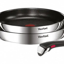 Set de sartenes - Tefal Ingenio Emotion 8973S45, 22 y 26 cm, Mango Extraíble, Revestimiento Titanio Antiadherente, Tecnol. Thermo-Signal™, Acero Inox