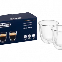 Set de 2 tazas - De'Longhi Espresso DLSC310, Juego vasos café, Cristal, 60 Ml