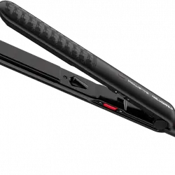 Plancha de pelo - Rowenta x Karl Lagerfeld Optiliss SF321LF0, Revestimiento Keratin & Glow, 10 temperaturas, Hasta 230 °C, Negro y rojo