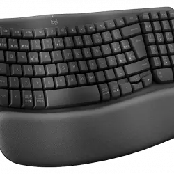 Teclado - Logitech Wave Keys, Inalámbrico, Ergonómico, Reposamanos, Easy-Switch, Bluetooth, Multisistema, Negro