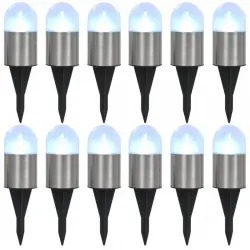VidaXL Pack 12 Focos Solares LED de Suelo Plateados