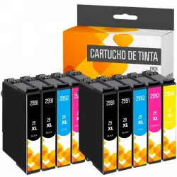 Cartuchos Tinta Compatible con Epson T2991/T2992/T2993/T2994 Negro/Tricolor Pack 10