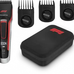 Cortapelos - Rowenta Formula 1 TN524MF0, 29 longitudes, Recortadora cabello y barba, 3 peines, 120 min, 6500 rpm, Acero Inox., Negro Rojo