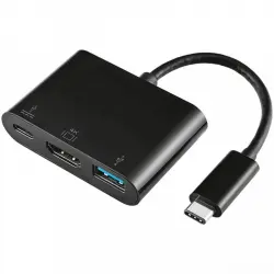 Aisens Conversor USB-C a HDMI/USB-C/USB 3.0 15cm Negro