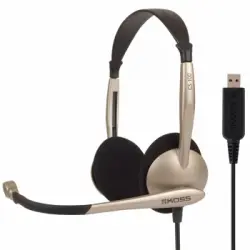 Auriculares Con Cable Y Micrófono Con Cancelación Ruido Cascos De Diadema Para Videoconferencia Beige Koss Cs100 Usb