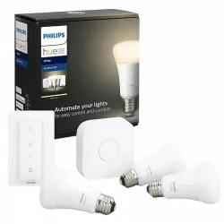 Philips Hue White Kit Puente+Mando+3 Bombillas LED E27 9W Blanca