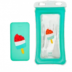 Powerbank - Belyo Ice Cream + Funda, Batería 10.000 mAh, Resistente salpicaduras, Multicolor