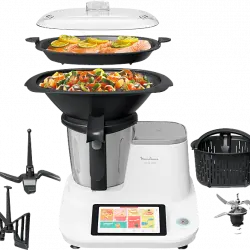 Robot de cocina - Moulinex Click &Cook HF5061, 1400 W, 3.6 l, 32 Funciones, 10 Programas, Báscula, Blanco