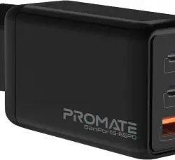 Cargador Gan Usb-c Dual 65w Y Usb-a 30w, Promate Ganport3-65pd – Negro