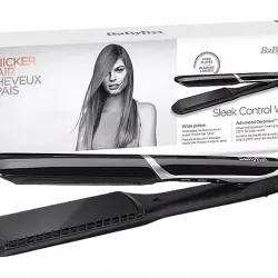 Plancha de pelo - BaByliss ST397E, Iónica, Revestimiento cerámico, 5 temperaturas, Negro