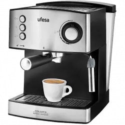 Cafetera express - Ufesa CE7240, 20 bar, 850 W, 1.6 L, Manual, Función calienta tazas, Plata y Negro