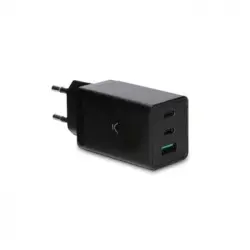 Cargador De Red Ksix Gan 67 W, Power Delivery, Pps, Carga Ultra Rápida, Multipuerto 2 X Usb-c + 1 X Usb-a, Negro