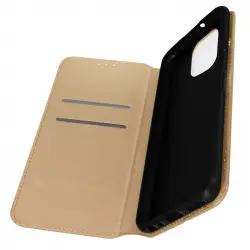 Funda Samsung Galaxy A03 Tarjetero Soporte Vídeo Dorado