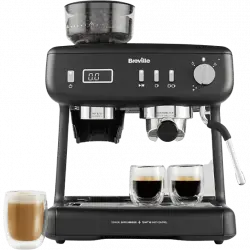 Cafetera express - Breville Barista Max+ VCF152X, 1600 W, 15 bar, Hasta 3 tazas, Molinillo Tap&Go, Negro