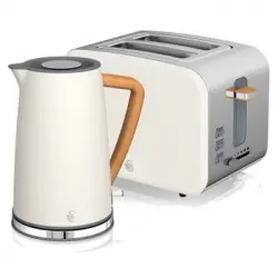 Nordic Set Desayuno, Hervidor Agua 1,7 L, Tostadora Ranura Ancha 2 Rebanadas, Diseño Blanco 2200w Swan Stp2090whtneu