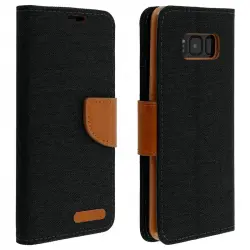 Avizar Funda Libro Textil Canvas Negra/Marrón para Samsung Galaxy S8 Plus