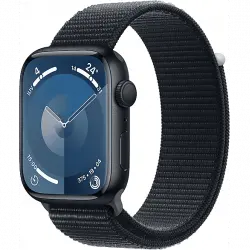 Apple Watch Series 9 (2023), GPS, 45 mm, Gesto de doble toque, Caja aluminio medianoche, Correa Sport Loop medianoche
