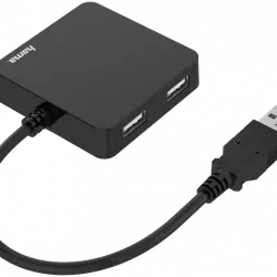 Hub USB/Concentrador - Hama 00200121, 4x Puertos USB, USB 2.0, 480 Mbps, Negro