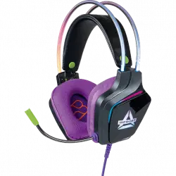 Auriculares gaming - FR-TEC Bifrost, Luz LED RGB, Micrófono flexible, Negro y Morado