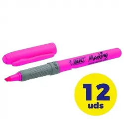Caja De Marcadores Fluorescentes Bic Marking Highlighter Grip/ 12 Unidades/ Rosas