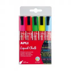 Apli 13959 Pack 5 Rotuladores Tiza Líquida Punta Redonda 5.5mm Colores Surtidos