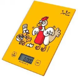 Balanza de cocina - Jata 731K KUKUXUMUSU, Máx. 5 Kg, Pantalla LCD 4 dígitos, Táctil, Amarillo