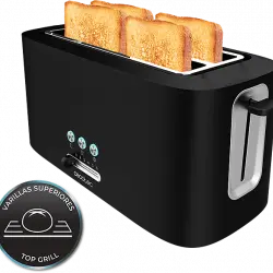 Tostadora - Cecotec Toast&Taste 16000 Extra Double, 1630 W, 2 Ranuras extraanchas, 6 Niveles tostado, 3 Funciones, Negro