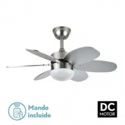 Ventilador Dc Alves 2xe27 Niquel 6 Aspas Rev. Haya/plata 41x85d C/ Remoto Y Temporizador