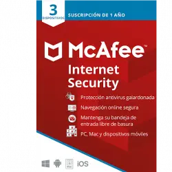 Antivirus - McAfee Internet Security, Suscrip. 1 año, 3 Dispositivos (Formato Físico)