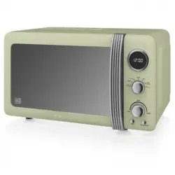 Retro Microondas Digital 20l, 5 Niveles De Potencia, Función Descongelación Temporizador 60 Min Verde 800w Swan Sm22030gneu