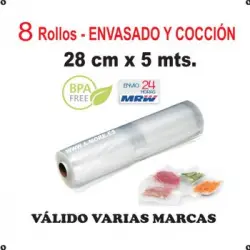 8 Rollos De Cocción Y Envasado Vacío 28cm X 5m Para Varias Marcas