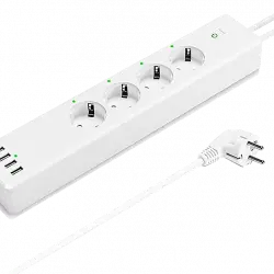 Enchufe inteligente - muvit iO MIOSTR001, Regleta inteligente, WiFi, 4 tomas de corriente y USB, Blanco