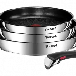 Set de sartenes - Tefal Ingenio Emotion L8974S45, 22, 24 y 28 cm, Mango Extraíble, Revestimiento Titanio Antiadherente, Tecnol. Thermo-Signal™, Inox