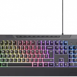 Teclado gaming - Trust GXT 836 Evocx, Teclas silenciosas, Anti-ghosting, Ilumiación RGB, USB-A, Negro