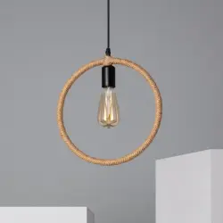 Efectoled Lámpara Colgante De Cuerda Y Metal Maumbo Circular Natural