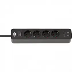 Brennenstuhl Ecolor Regleta Enchufes con 4 Tomas de Corriente y Función de Carga USB 1.5m Negro