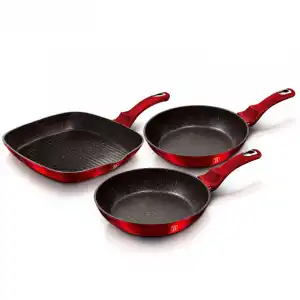 Berlinger Haus Burgundy Juego 2 Sartenes Y Grill Inducción 20-24-28cm, Aluminio, Antiadherente Rojo