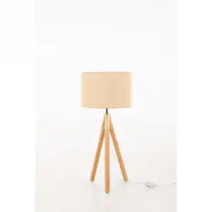 Efectoled Lámpara De Mesa De Madera Y Tela Wolby Beige