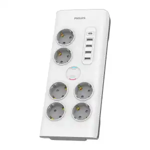 Philips - Regleta De Protección SPN7060WA, 6 Enchufes Y 5 USB