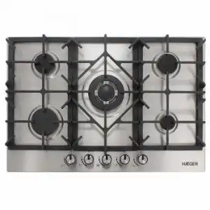 Placa De Gas Empotada - 70cm, 5 Boquillas, 1 Wok, Inox