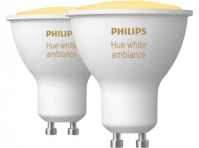 Bombilla inteligente - Philips Hue GU10, Luz Blanca de Cálida a Fría, 3W, Control voz, 2 unidades, Blanco