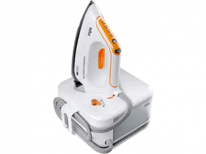 Centro de planchado - Braun CareStyle Compact Pro IS2561, 2400W, 6 bares, Suela EloxalPlus, Tecnología Freeglide3D, Blanco y Naranja