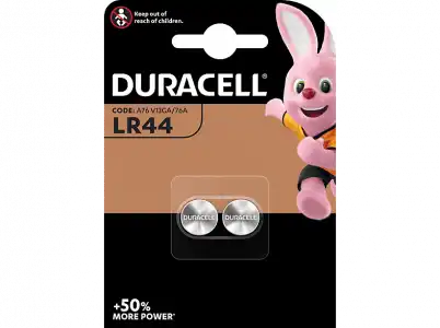 Pilas botón - Duracell LR44, 2 unidades, 1.5 V 76A/A76/V13GA, Negro