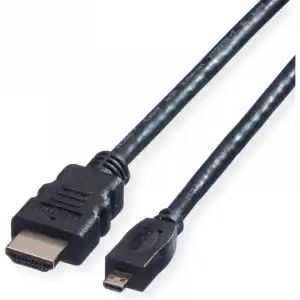 Value Cable HDMI Tipo A/D de Alta Velocidad con Ethernet Macho/Macho 2m Negro