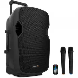 Audibax Denver 12 Altavoz Activo PA con Ruedas y 2 Micrófonos Inalámbricos 12" 200W Negro