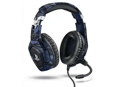 Auriculares gaming - Trust GXT 488, De diadema, Con cable, Para PS4, Micrófono, Azul camo