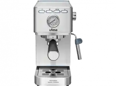 Cafetera express - Ufesa CE8030 MILAZZO, 20 bares, 1350 W, 2 tazas, Sistema Thermoblock, Plata