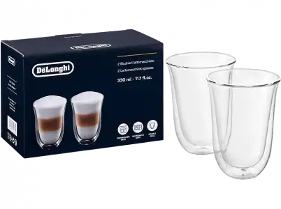 Set de 2 tazas - De'Longhi Café Latte Macchiato DLSC312, Juego vasos café, Cristal, 220 ml