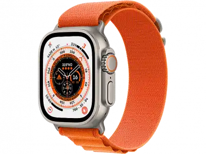 APPLE Watch Ultra (2022), GPS + Cellular, 49 mm, Caja de titanio, Cristal zafiro, Correa Loop Alpine en Talla S color Naranja