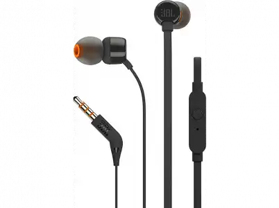 Auriculares de botón - JBL T110, De botón, Con cable, Micrófono, Pure Bass JBL, Negro